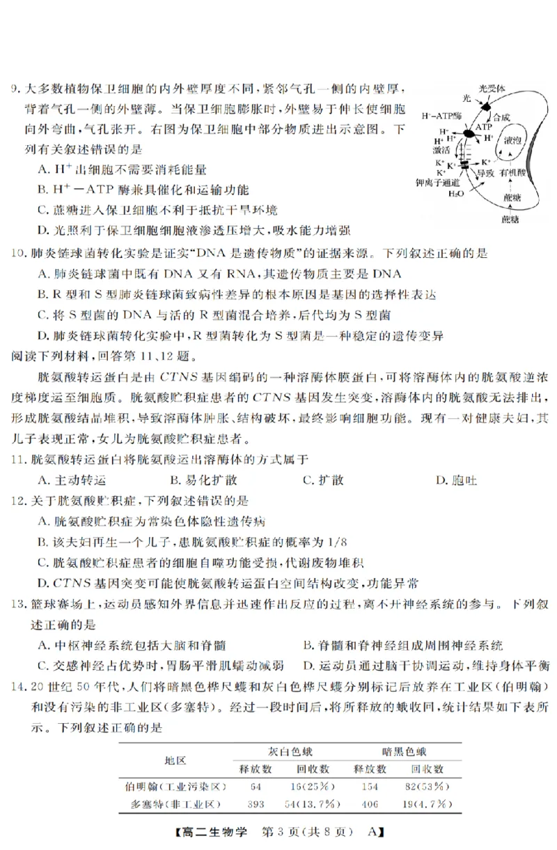 生物-浙江省强基联盟2025-2026学年高二上学期10月联考A卷_2025年10月高二试卷_251021浙江省强基联盟2025-2026学年高二上学期10月联考A卷