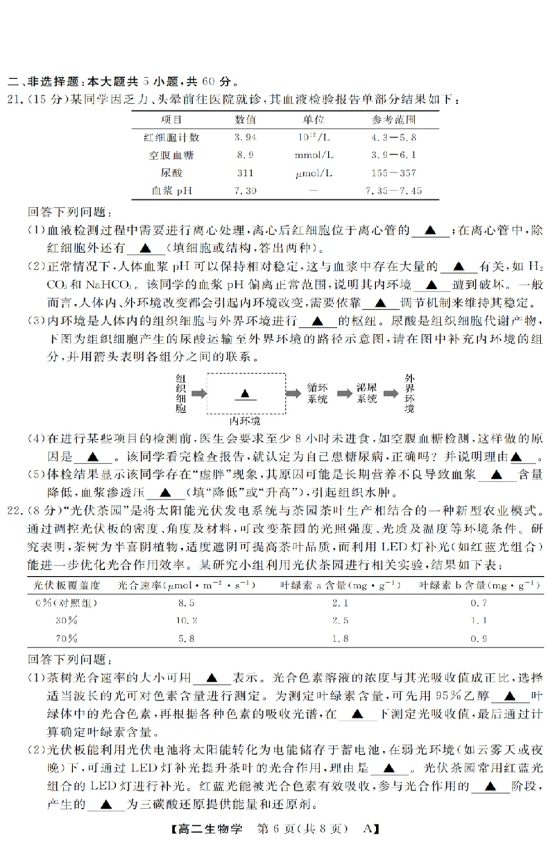 生物-浙江省强基联盟2025-2026学年高二上学期10月联考A卷_2025年10月高二试卷_251021浙江省强基联盟2025-2026学年高二上学期10月联考A卷