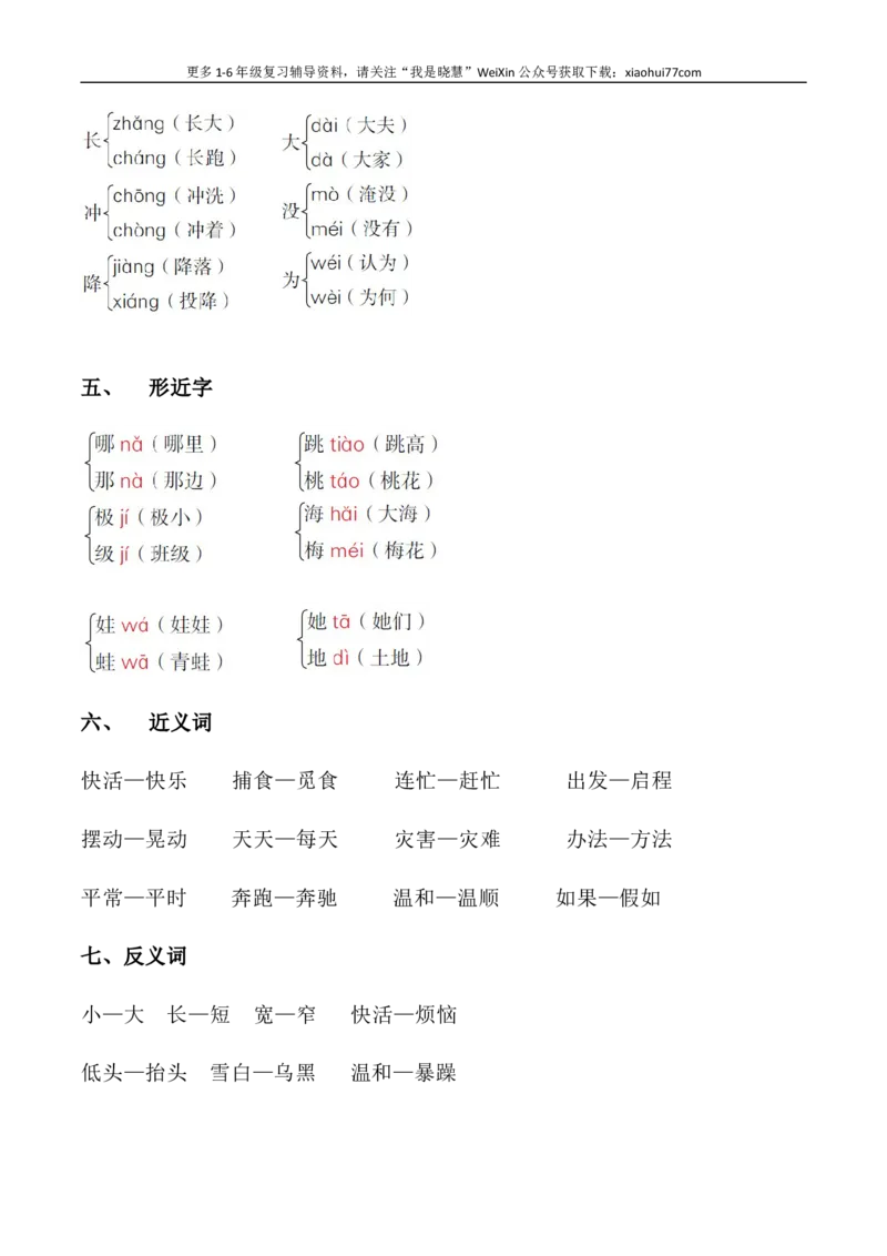 二年级上册-语文各单元重点知识资料.必看_小学1-6年级全部试卷_语文_二年级_3-7-1、小学二年级语文上册_3-7-1-1、复习、知识点、归纳汇总_通用