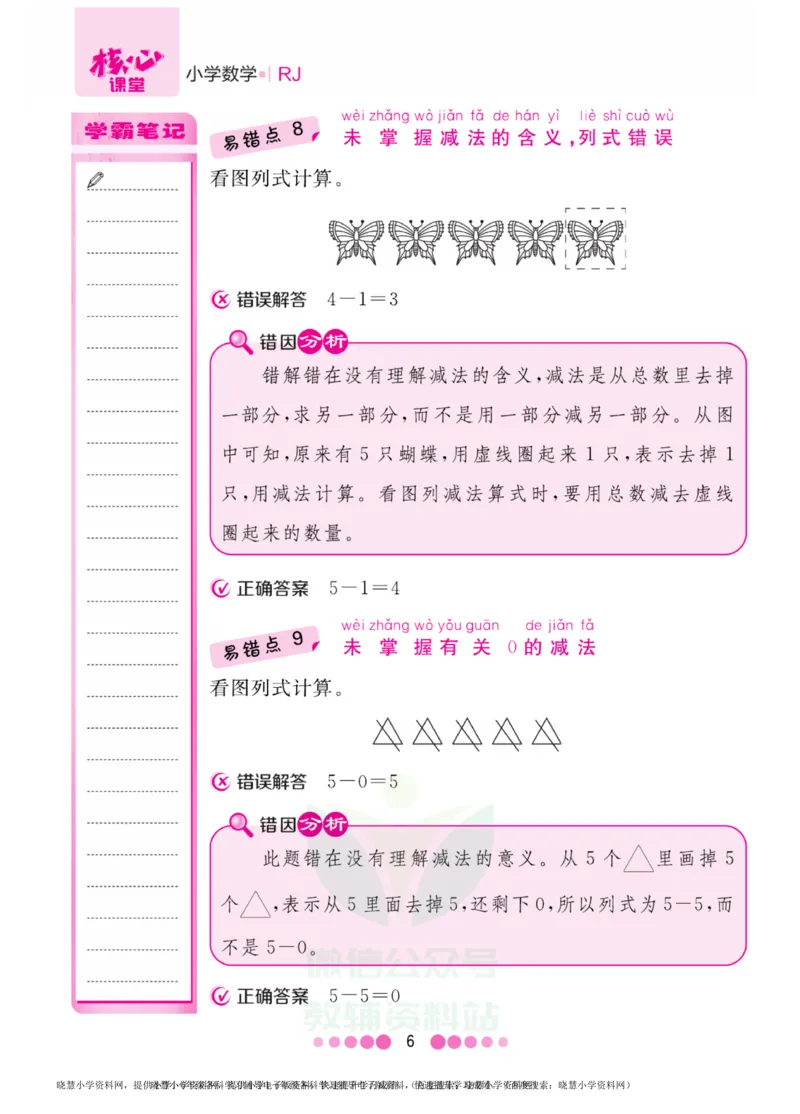 一年级上册数学人教版易错清单_小学1-6年级全部试卷_数学_一年级_3-6-3、小学一年级数学上册_3-6-3-1、复习、知识点、归纳汇总_人教版