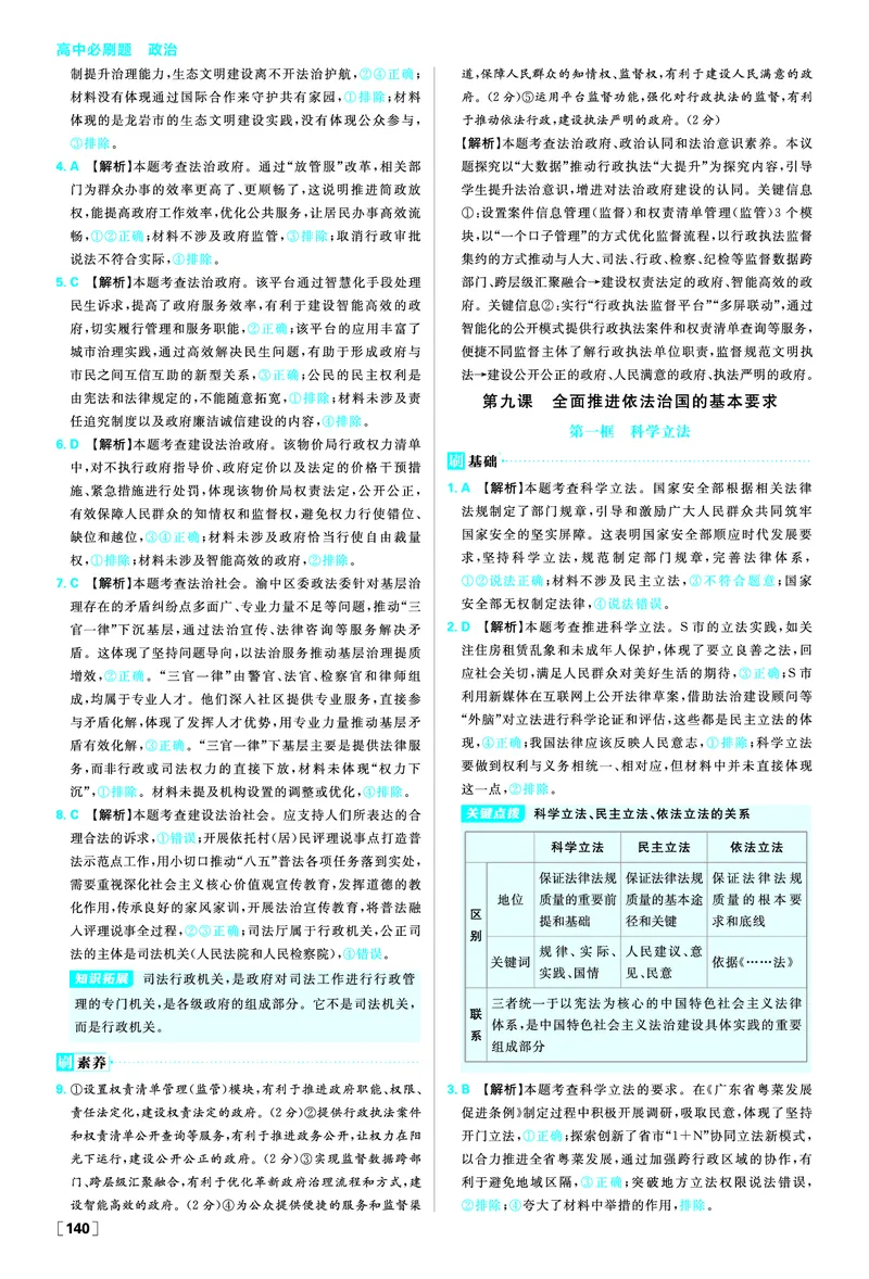 第八课法治中国建设_2026版高中必刷题_政治_2026春高中必刷题政治必修3_答案政治必修3