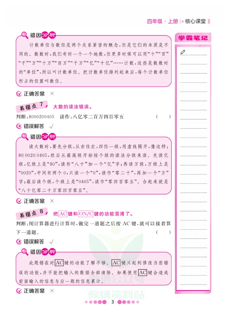 四年级上册数学人教版易错清单_小学1-6年级全部试卷_数学_四年级_3-9-3、小学四年级数学上册_3-9-3-1、复习、知识点、归纳汇总_人教版