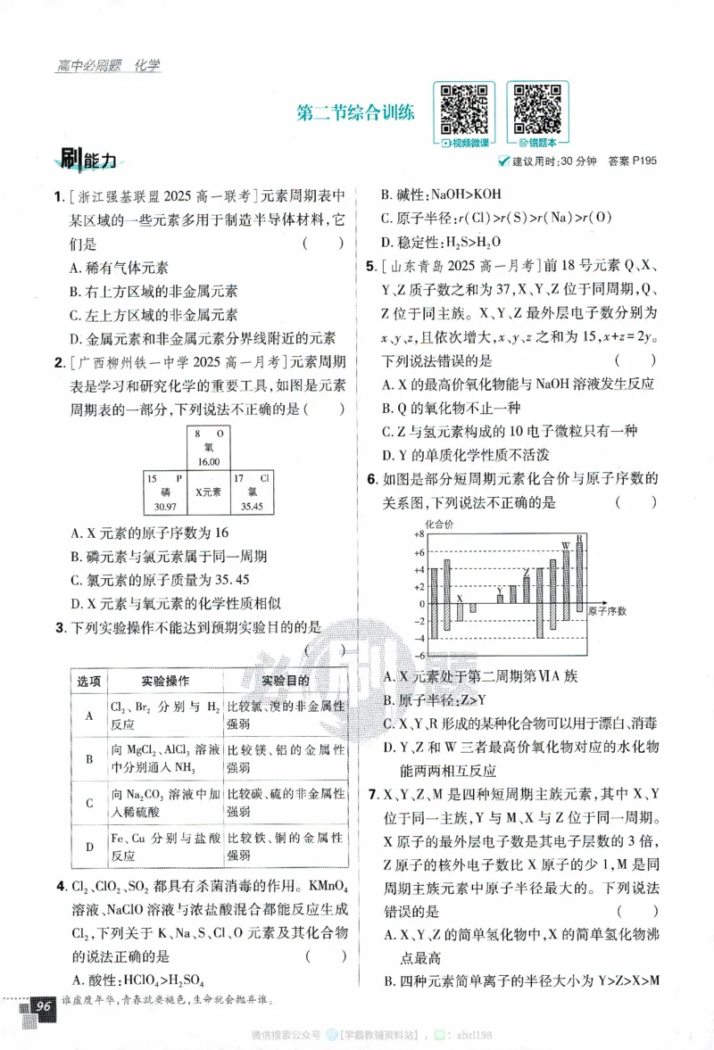 26版化学必刷题题目（必修一）_化学_2026版高中必刷题化学《人教》_2026版高中必刷题化学必修一（人教版）