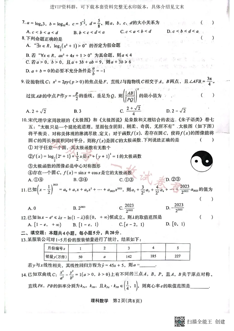 （预约）2023届陕西省安康市高三二模理科数学试题（PDF）_2024年2月_01每日更新_11号_2023届陕西省安康市高三二模（菁师联盟3月质量监测）_2023届陕西省安康市高三二模理科数学试题