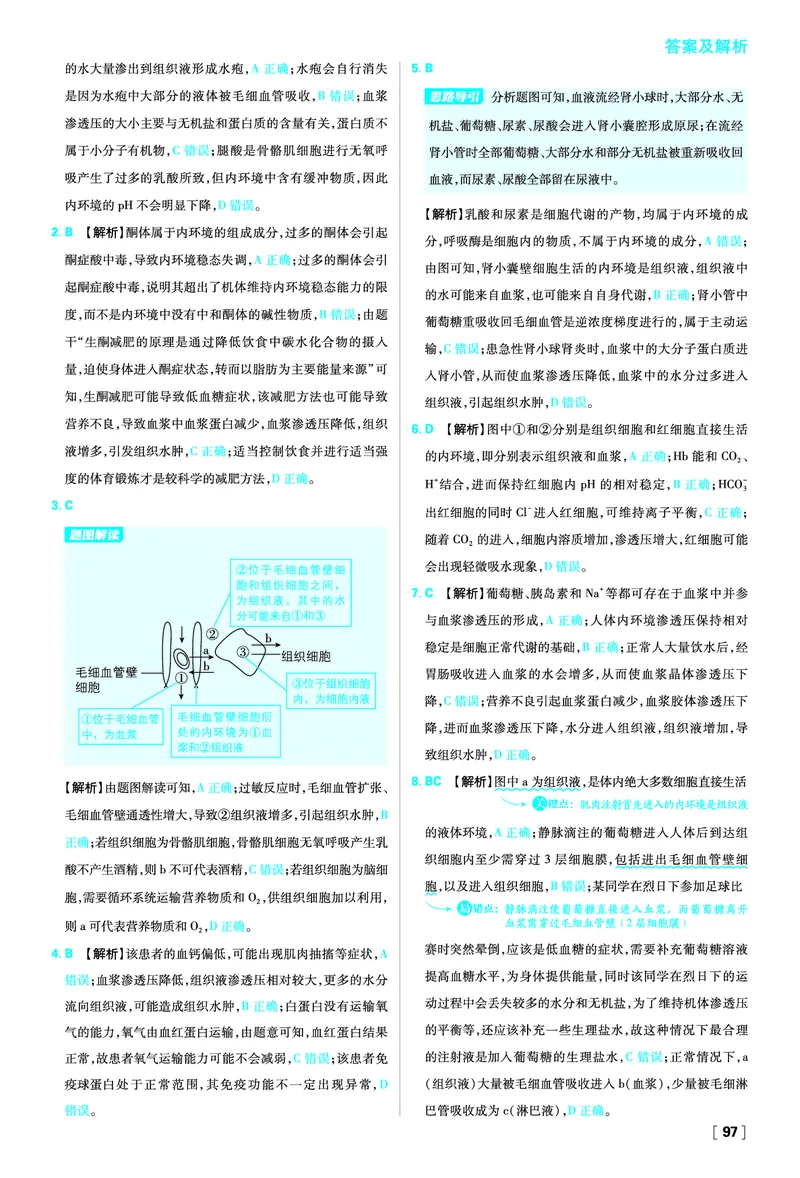第1章人体的内环境与稳态_生物_2026版高中必刷题生物人教版_2026版高中必刷题生物选修1RJ_2025秋高中必刷题生物学选择性必修1稳态与调节RJ不定项选择题模式_图书答案