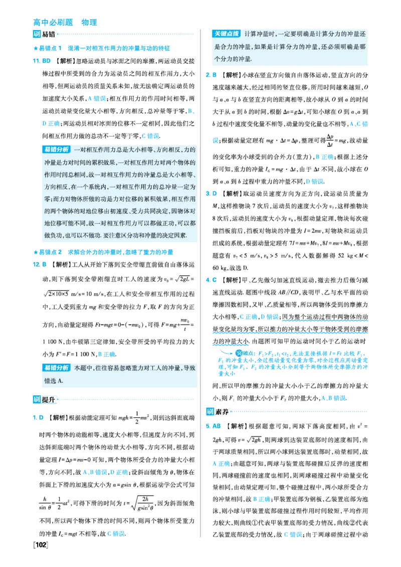 第一章动量守恒定律_2026版高中必刷题_物理_2026版高中必刷题物理人教版_2026版高中必刷题物理选修一人教版_图书答案