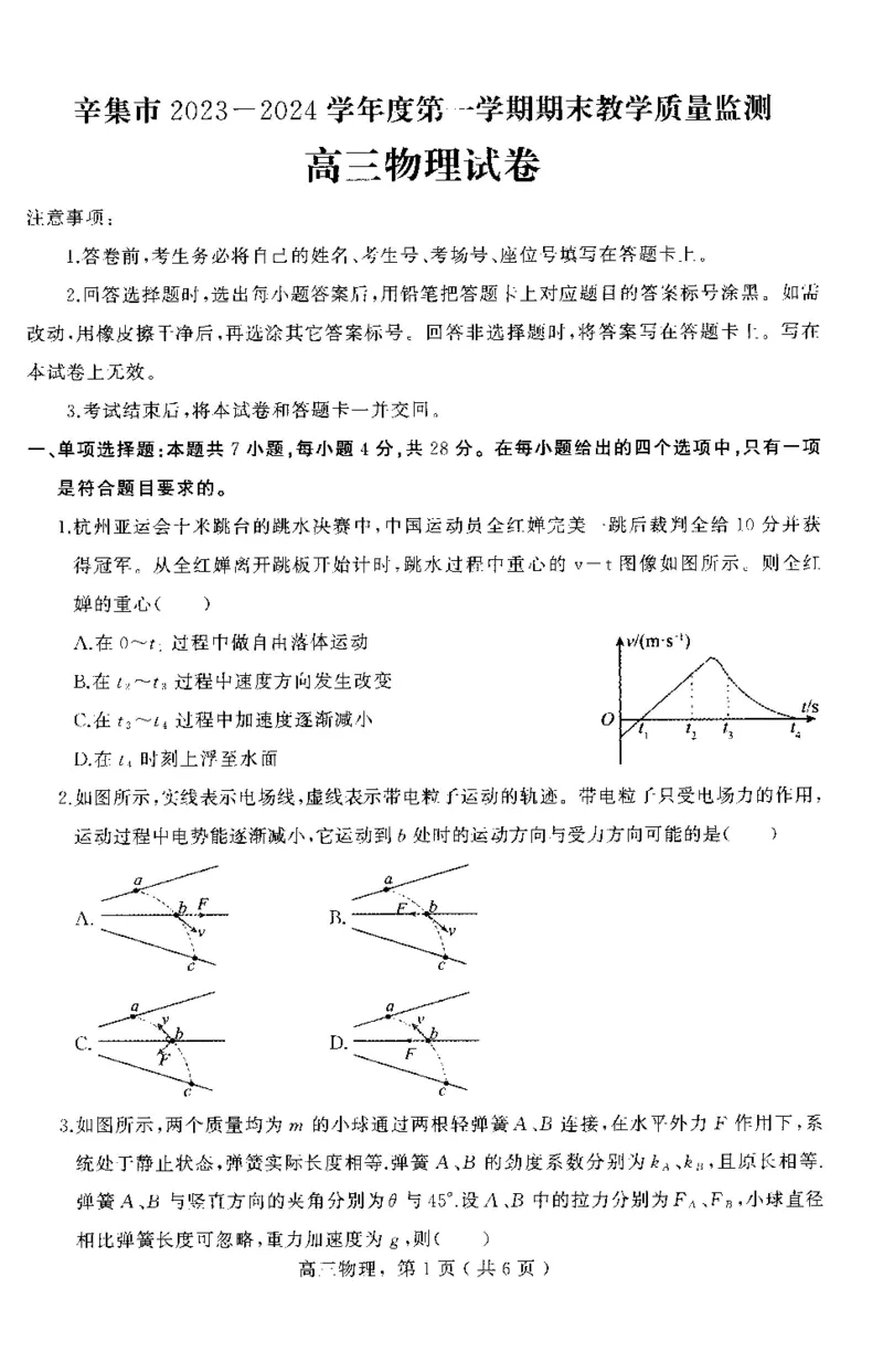高三物理试卷_2024年2月_01每日更新_17号_2024届河北省石家庄市辛集市高三上学期2月期末_河北省石家庄市辛集市2023-2024学年高三2月期末物理试卷