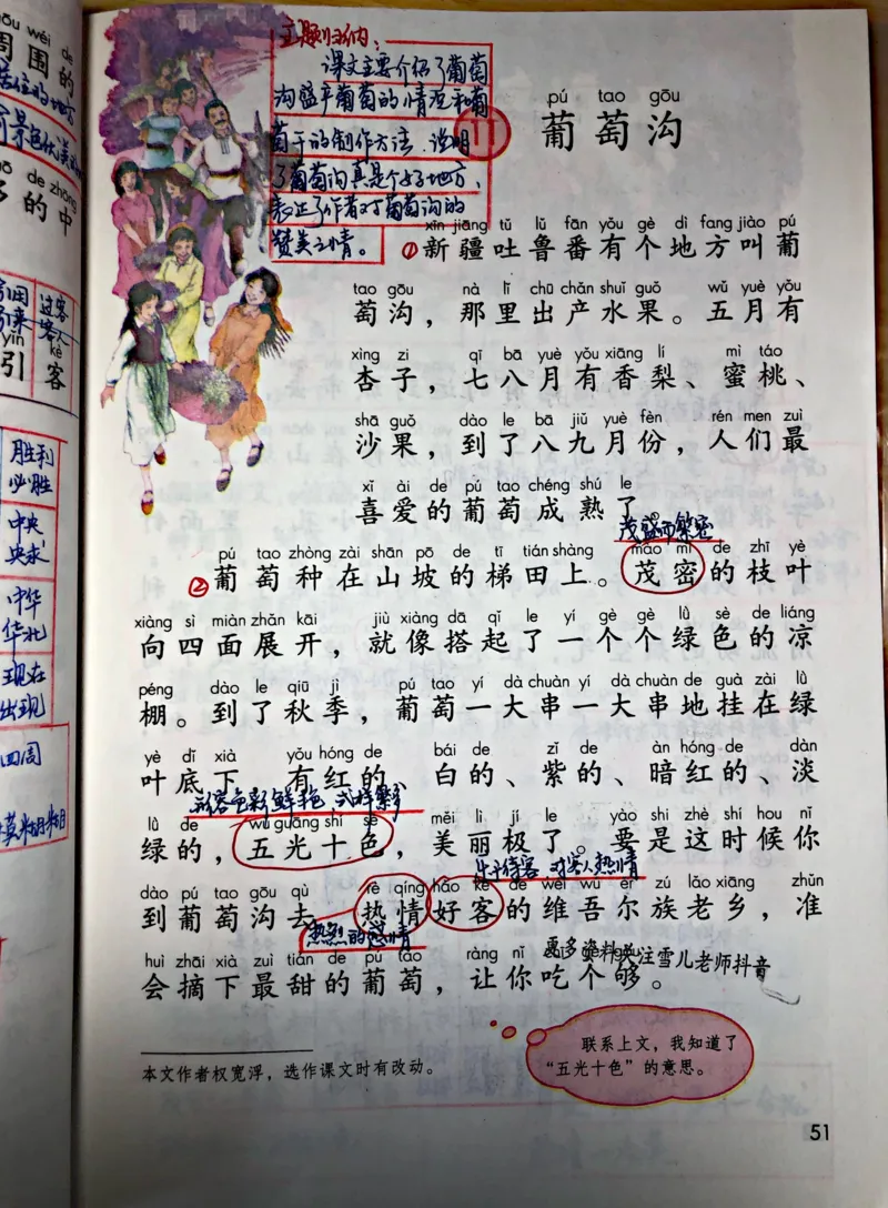 小学二年级上册上学期-部编版语文：第11课预习笔记（葡萄沟_小学1-6年级全部试卷_语文_二年级_3-7-1、小学二年级语文上册_3-7-1-1、复习、知识点、归纳汇总_部编版