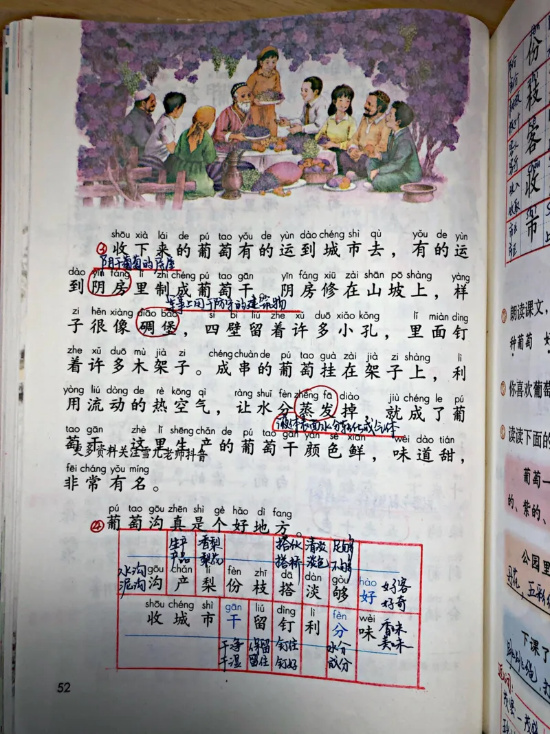 小学二年级上册上学期-部编版语文：第11课预习笔记（葡萄沟_小学1-6年级全部试卷_语文_二年级_3-7-1、小学二年级语文上册_3-7-1-1、复习、知识点、归纳汇总_部编版