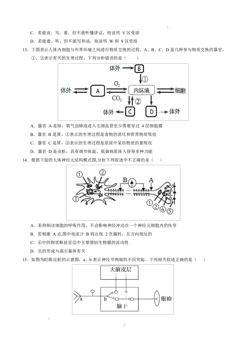 高二生物上学期第一次月考测试范围：人教版2019选择性必修1第1章~第2章（广东专用）（考试版）_1多考区联考试卷_2510142025-2026学年高二生物上学期第一次月考试题