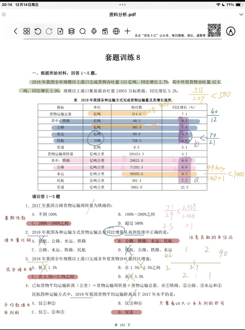 海海刷资料分析套题1-20（高照思路版）_2026考公资料_（01）花生十三_04刷题班2026年省考四海行测2000题海海刷(1)_笔记_花生十三丨26省考海海刷资料分析专项笔记_高照思路版