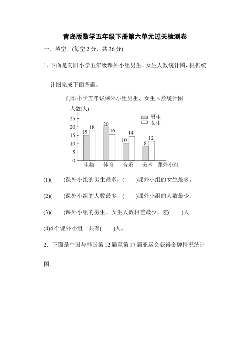 第六单元过关检测卷_小学1-6年级全部试卷_数学_五年级_3-10-4、小学五年级数学下册_3-10-4-2、练习题、作业、试题、试卷_青岛版_单元测试卷