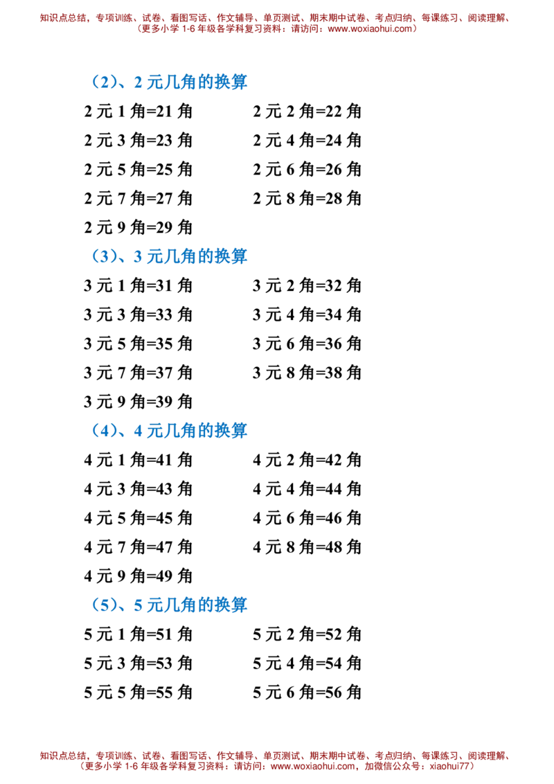 小学人民币换算_小学1-6年级全部试卷_数学_一年级_3-6-4、小学一年级数学下册_3-6-4-2、练习题、作业、试题、试卷_通用