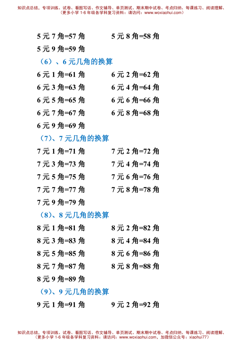 小学人民币换算_小学1-6年级全部试卷_数学_一年级_3-6-4、小学一年级数学下册_3-6-4-2、练习题、作业、试题、试卷_通用