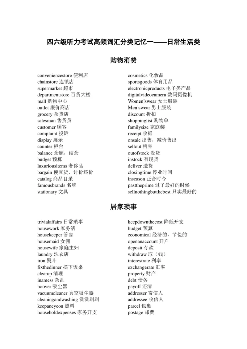 四六级听力考试高频词汇分类记忆-日常生活类_大学英语四六级&middot;词汇专项&middot;精品课（核心词高频词组单词记忆技巧）