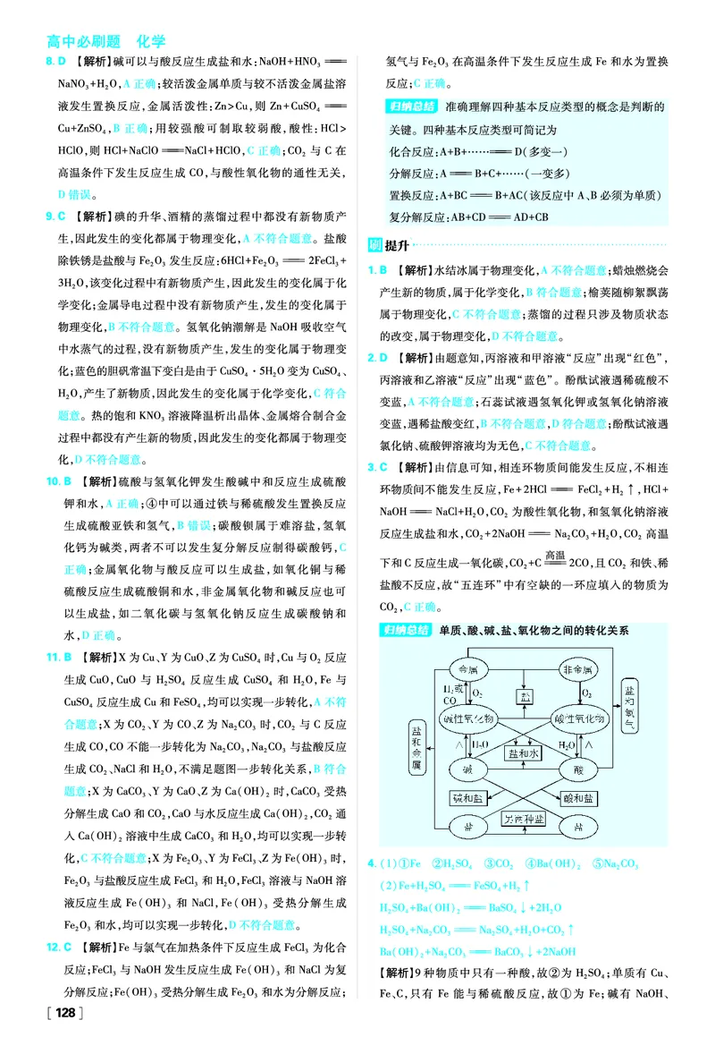 第2章元素与物质世界_化学_2026版高中必刷题化学《鲁科》_化学-鲁科-必修一_答案2026版高中必刷题化学LK版必修1