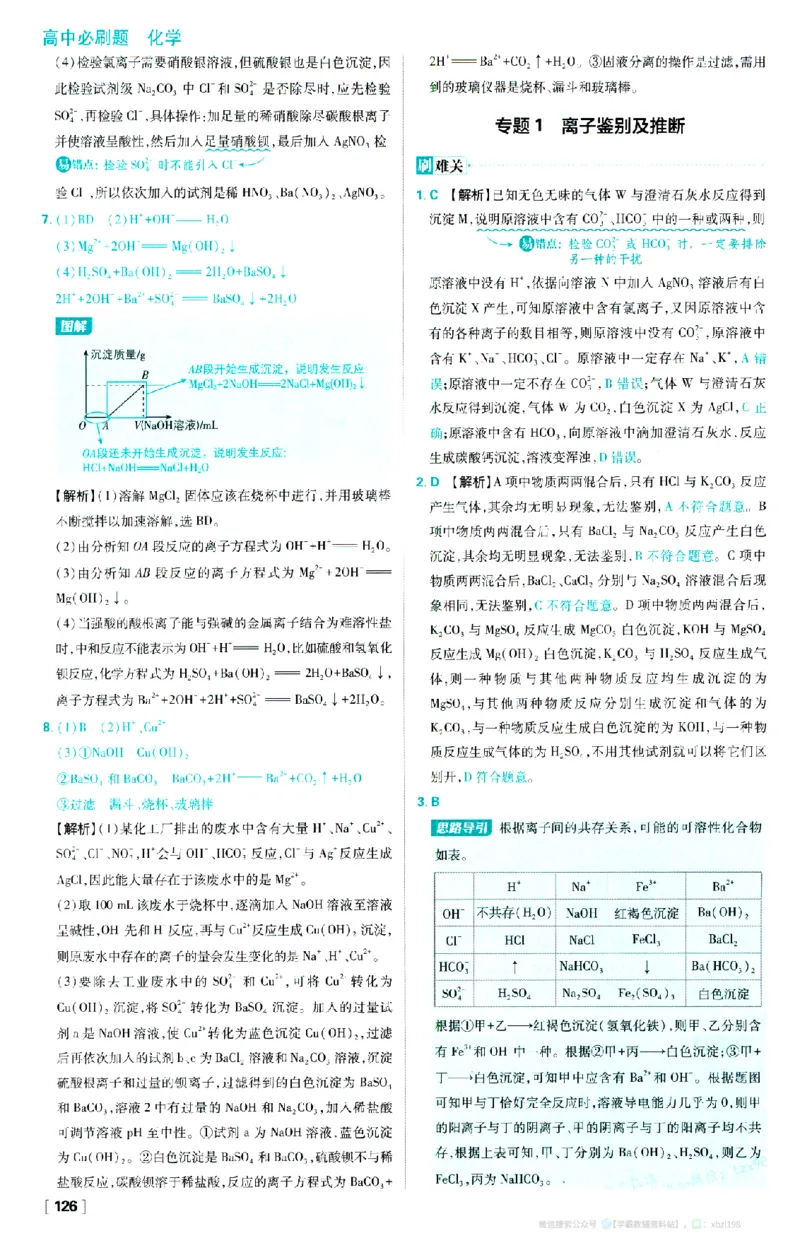 26版化学必刷题答案解析（必修一)_化学_2026版高中必刷题化学《人教》_2026版高中必刷题化学必修一（人教版）