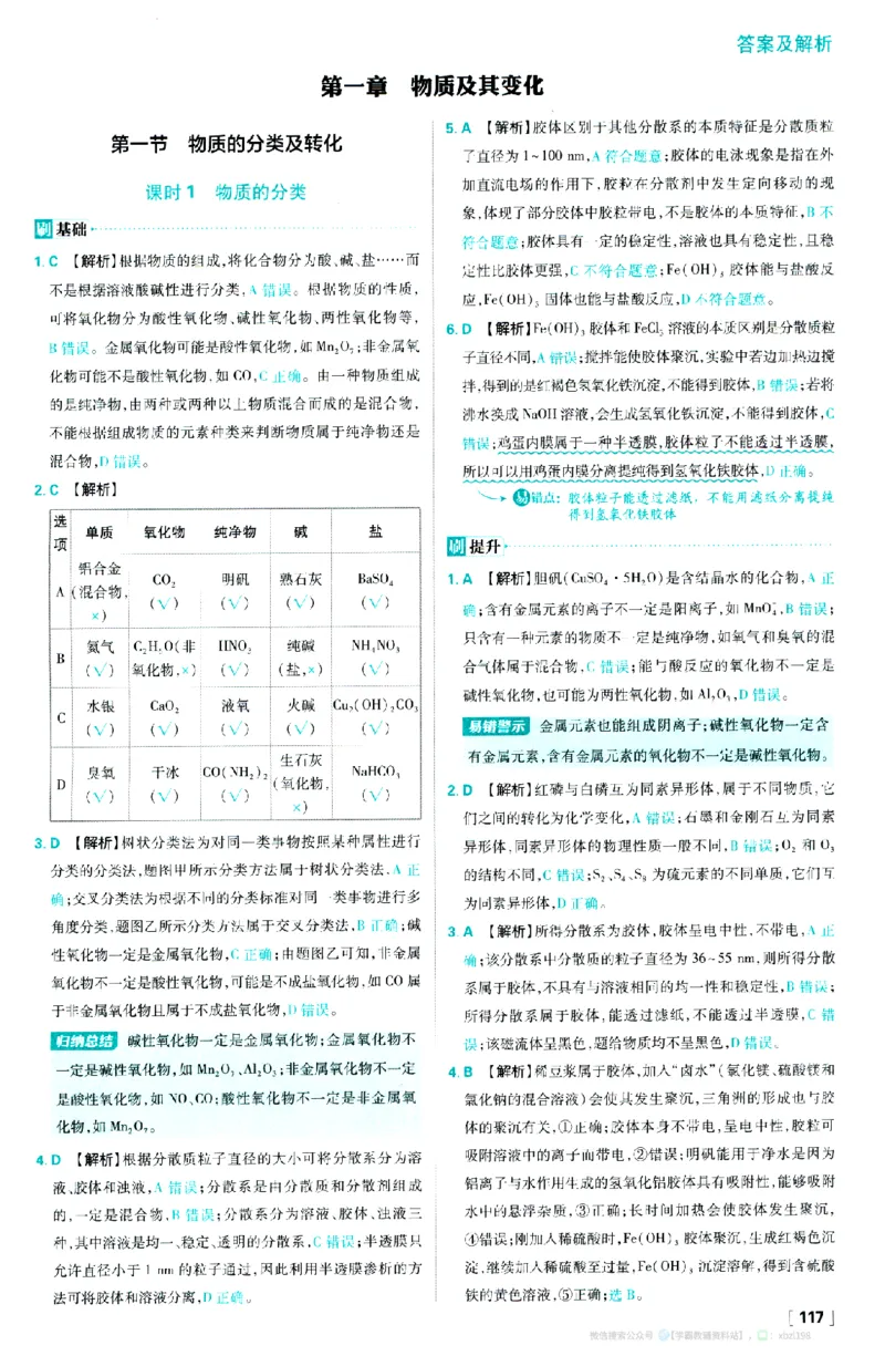 26版化学必刷题答案解析（必修一)_化学_2026版高中必刷题化学《人教》_2026版高中必刷题化学必修一（人教版）