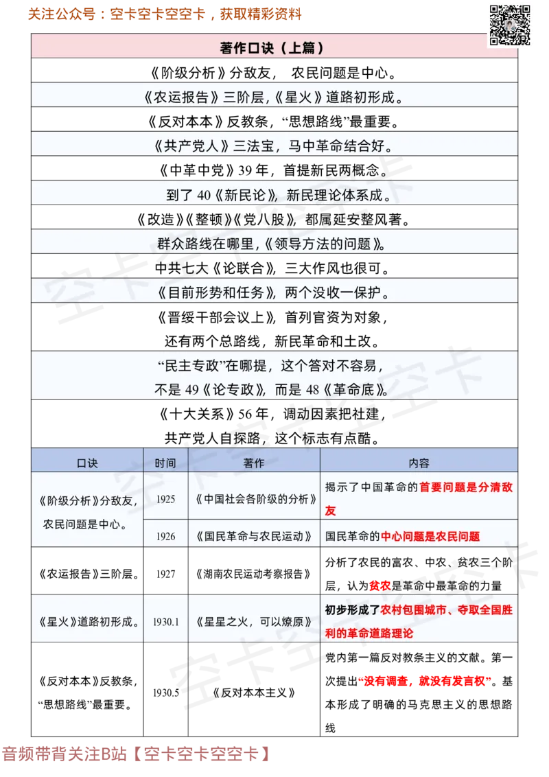 毛中特史纲著作口诀汇总@空卡空卡空空卡_空卡政治笔记合集_11.毛中特、史纲口诀汇总