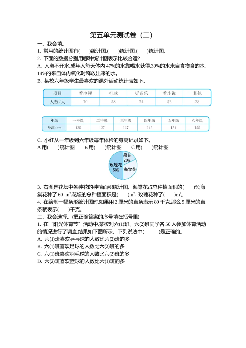 第五单元测试卷（二）_小学1-6年级全部试卷_数学_六年级_3-11-3、小学六年级数学上册_3-11-3-2、练习题、作业、试题、试卷_北师大版_单元测试卷