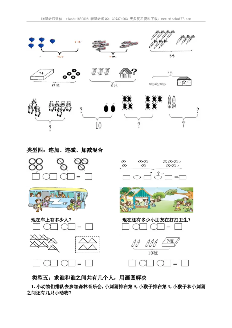 小学一年级上册-数学上册解决问题汇总_小学1-6年级全部试卷_数学_一年级_3-6-3、小学一年级数学上册_3-6-3-1、复习、知识点、归纳汇总_通用