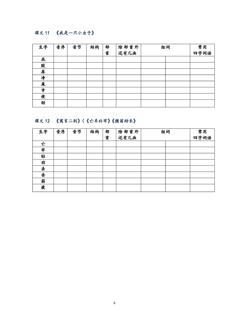 小学二年级下册语文生字预习表_小学1-6年级全部试卷_语文_二年级_3-7-2、小学二年级语文下册_3-7-2-1、复习、知识点、归纳汇总_通用