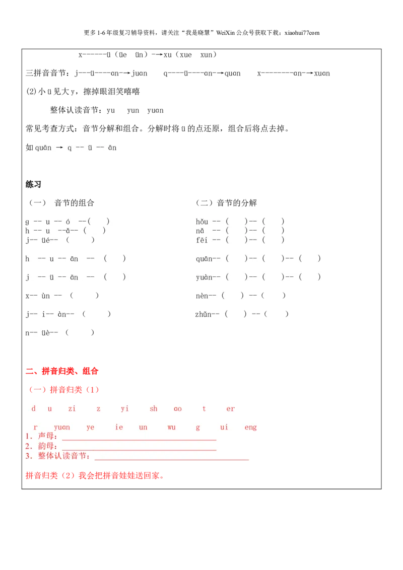 小学一年级上册语文资料-拼音总复习及题型训练-教案_小学1-6年级全部试卷_语文_一年级_3-6-1、小学一年级语文上册_3-6-1-3、课件、讲义、教案