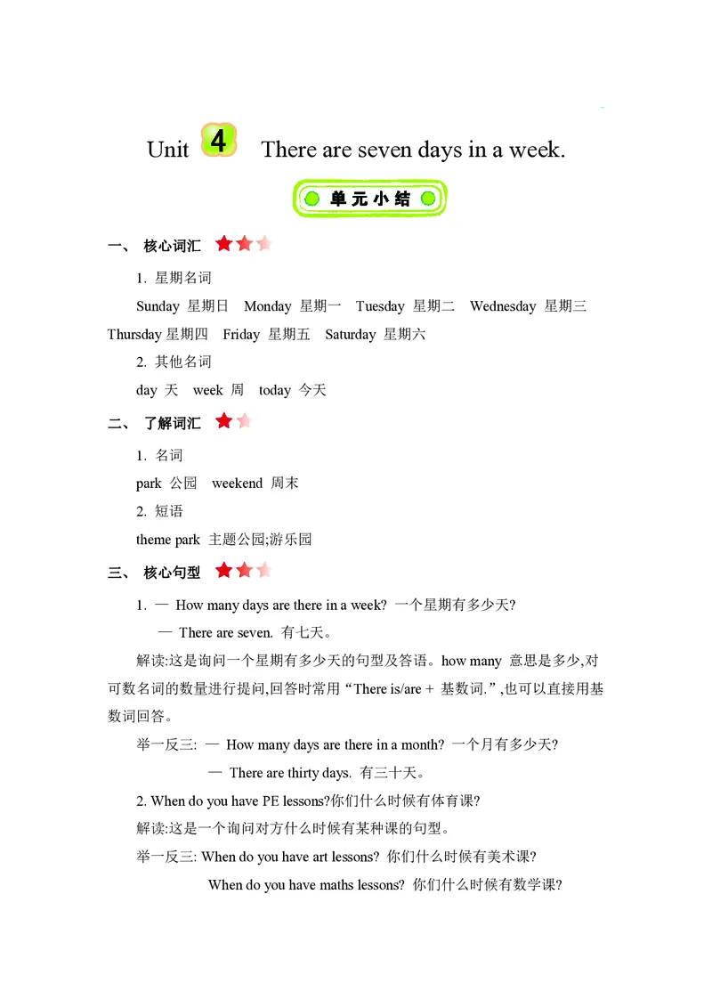 四年级下册英语人教精通版知识要点汇总_小学1-6年级全部试卷_英语_四年级_3-9-6、小学四年级英语下册_3-9-6-1、复习、知识点、归纳汇总