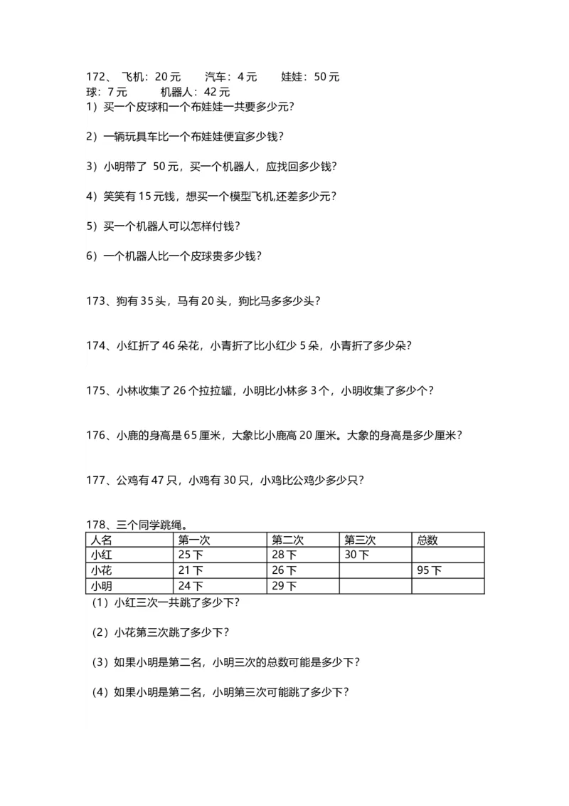 小学一年级数学暑假应用题200道_小学1-6年级全部试卷_数学_一年级_3-6-3、小学一年级数学上册_3-6-3-2、练习题、作业、试题、试卷_通用