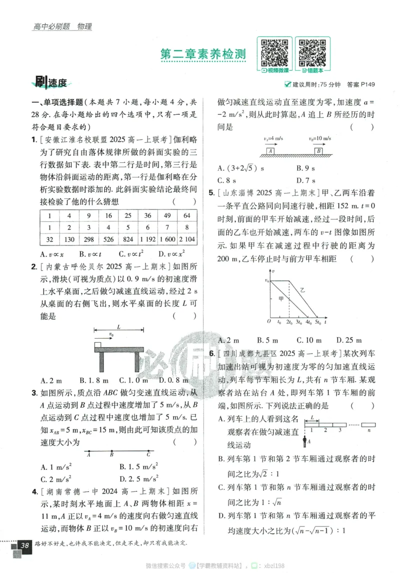 2026版《高中必刷题》物理RJ必修1_2026版高中必刷题_物理_2026版高中必刷题物理人教版_2026版高中必刷题物理必修一人教版