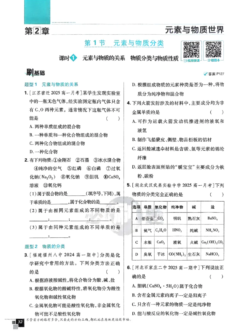 主书2026版高中必刷题化学LK版必修1_化学_2026版高中必刷题化学《鲁科》_化学-鲁科-必修一