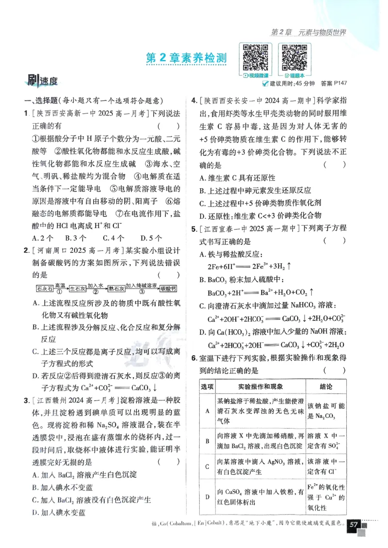 主书2026版高中必刷题化学LK版必修1_化学_2026版高中必刷题化学《鲁科》_化学-鲁科-必修一