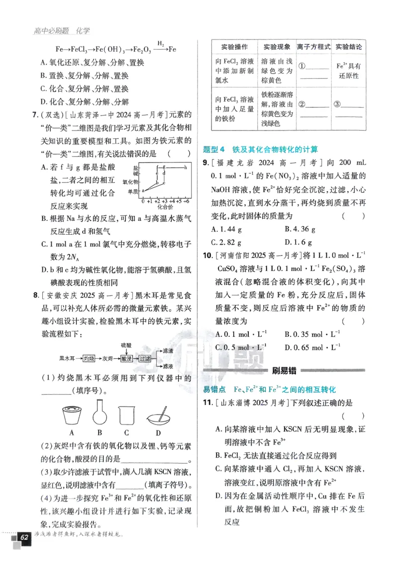 主书2026版高中必刷题化学LK版必修1_化学_2026版高中必刷题化学《鲁科》_化学-鲁科-必修一