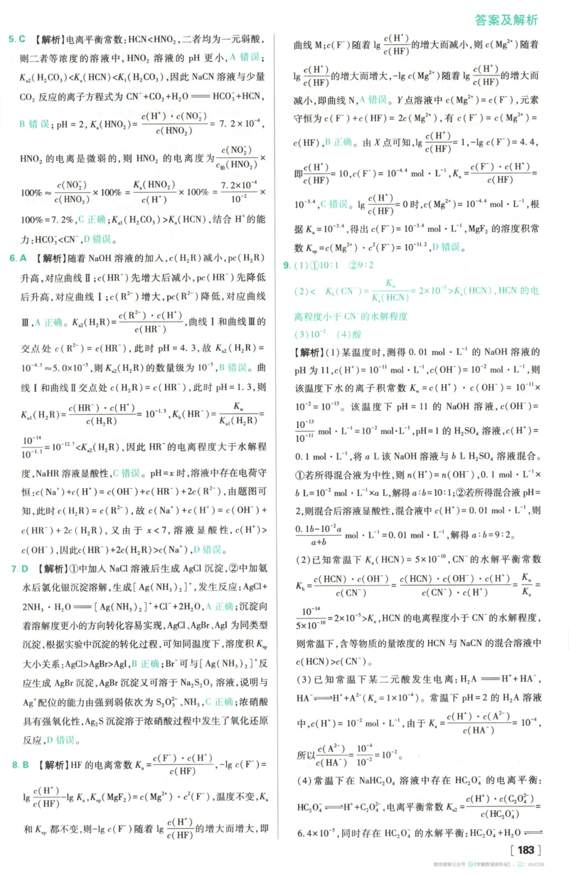 答案_化学_2026版高中必刷题化学《苏教》_2026版高中必刷题化学选修1苏教