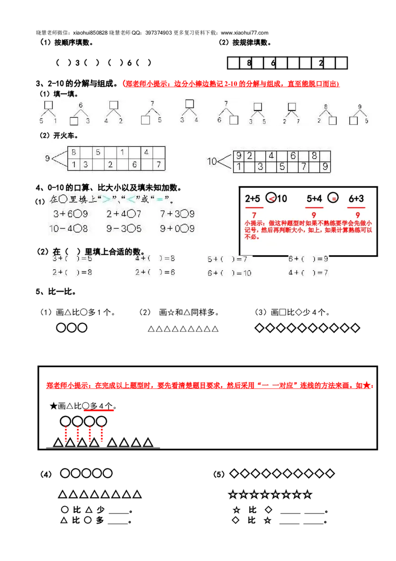 新人教版小学数学一年级上册期末复习提纲_小学1-6年级全部试卷_数学_一年级_3-6-3、小学一年级数学上册_3-6-3-1、复习、知识点、归纳汇总_人教版