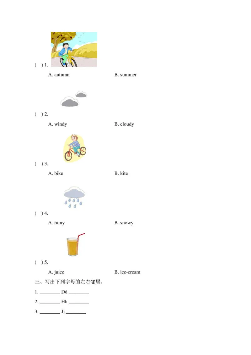 新起点二年级英语下册《期中测试卷A》_小学1-6年级全部试卷_英语_二年级_3-7-6、小学二年级英语下册_3-7-6-2、练习题、作业、试题、试卷_人教版一起点