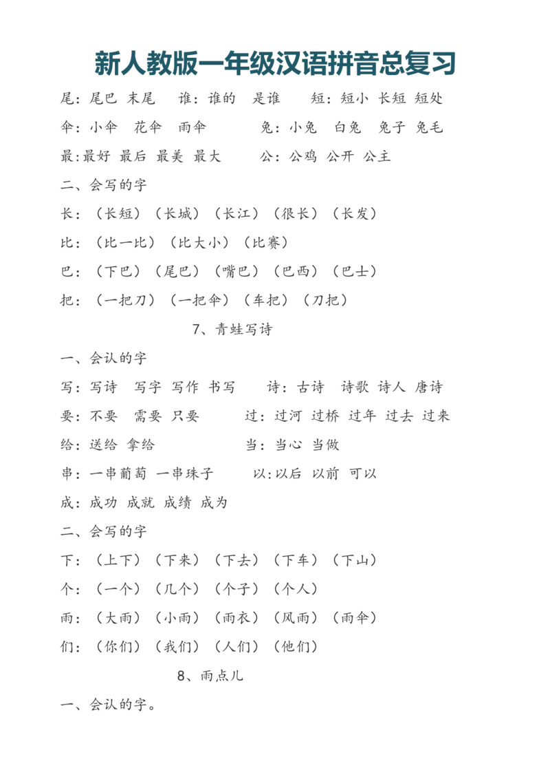 新人教版一年级上册汉语拼音总复习_小学1-6年级全部试卷_语文_一年级_3-6-1、小学一年级语文上册_3-6-1-1、复习、知识点、归纳汇总_人教版