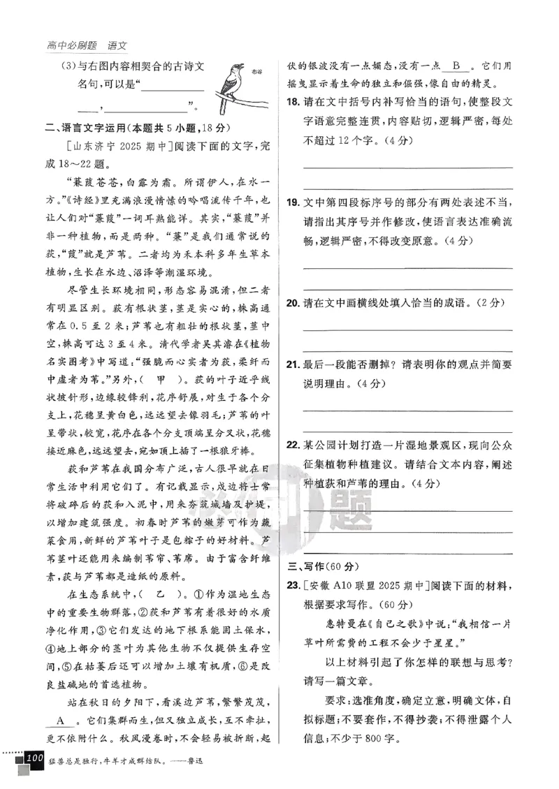 主书语文选修中_2026版高中必刷题_语文_2026版高中必刷春语文选修中