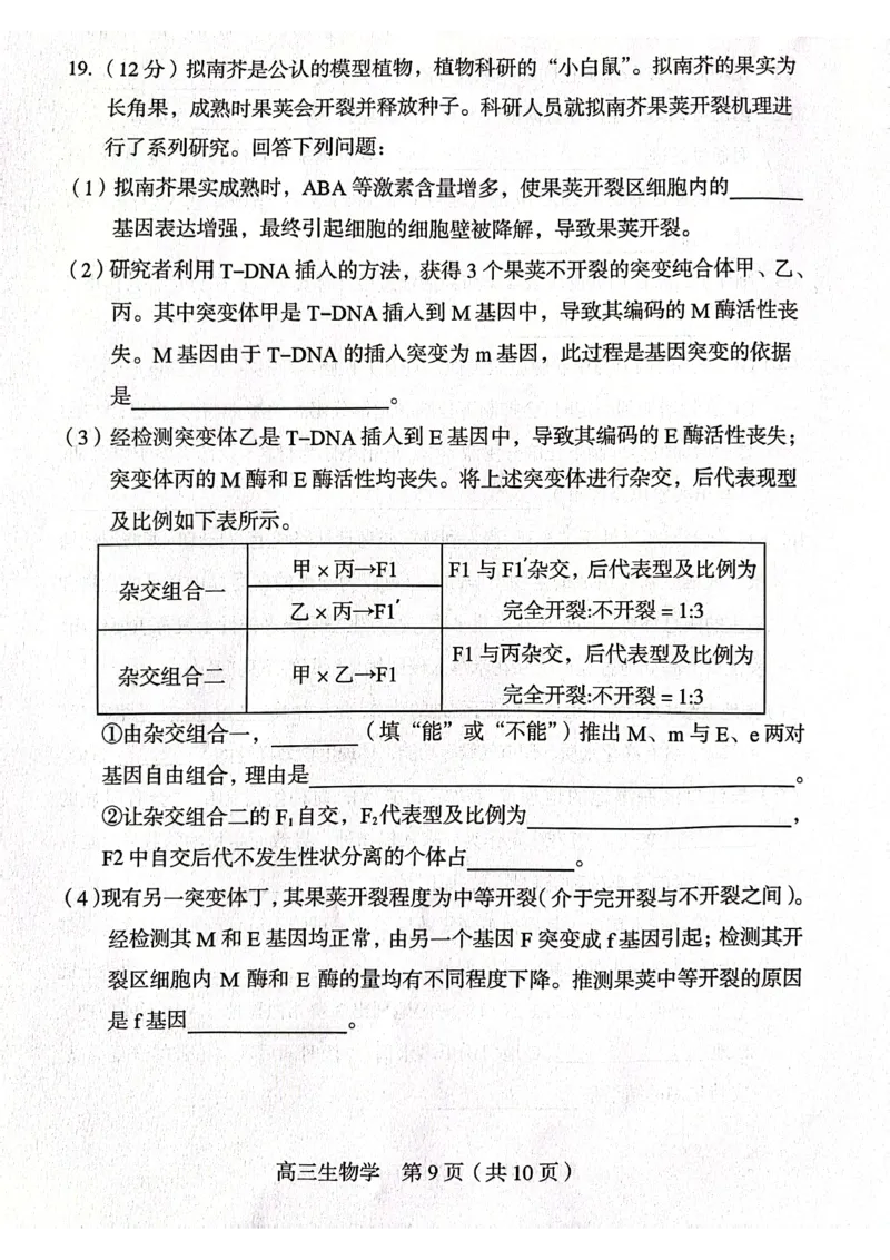 龙岩市2024届高三3月份一级校联考生物试卷_2024年3月_013月合集_2024届福建省龙岩市高三下学期3月质检_龙岩市2024届3月一级校联考生物