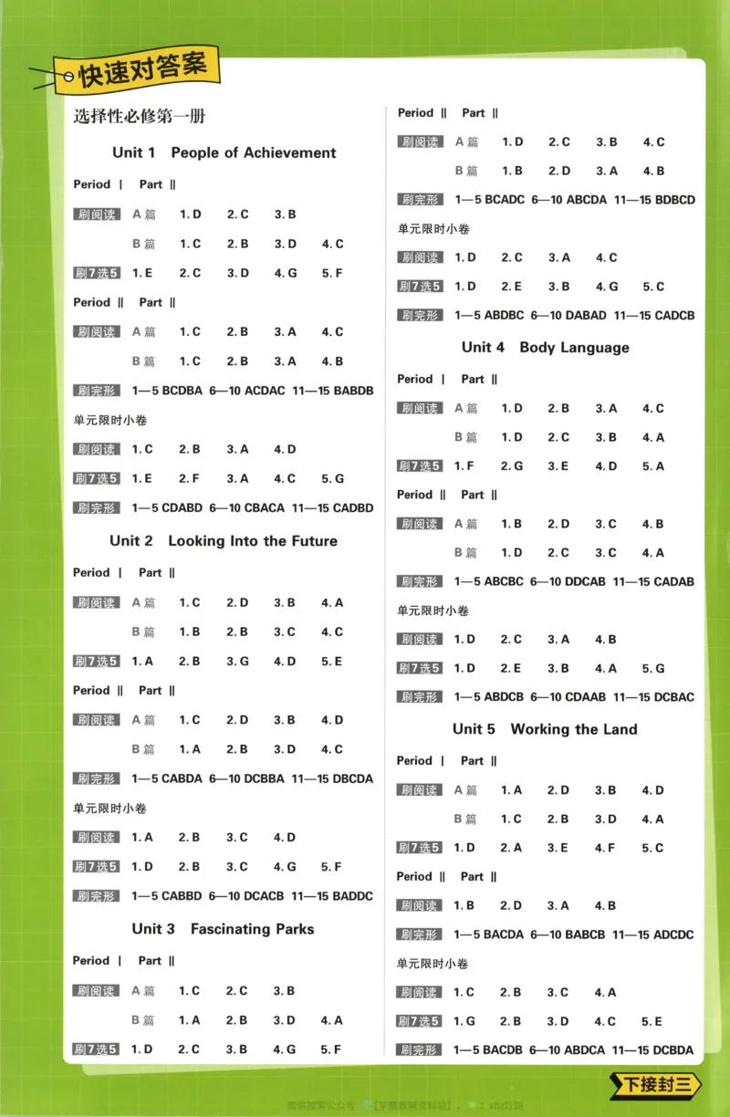 答案~英语_2026版高中必刷题_英语_2026版高中必刷题英语《人教》_2026版高中必刷题英语选修一二合订人教版