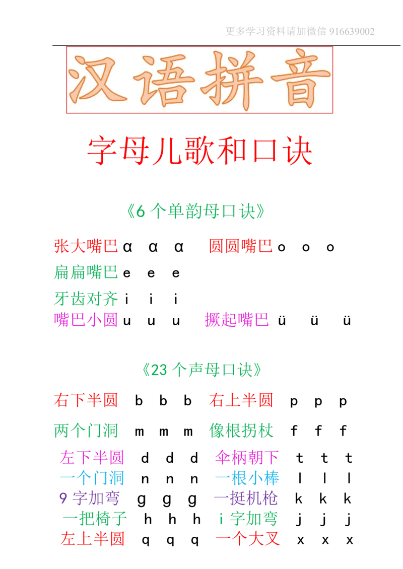 小学一年级上册语文资料-汉语拼音学习字母歌(1)_小学1-6年级全部试卷_语文_一年级_3-6-1、小学一年级语文上册_3-6-1-1、复习、知识点、归纳汇总_通用