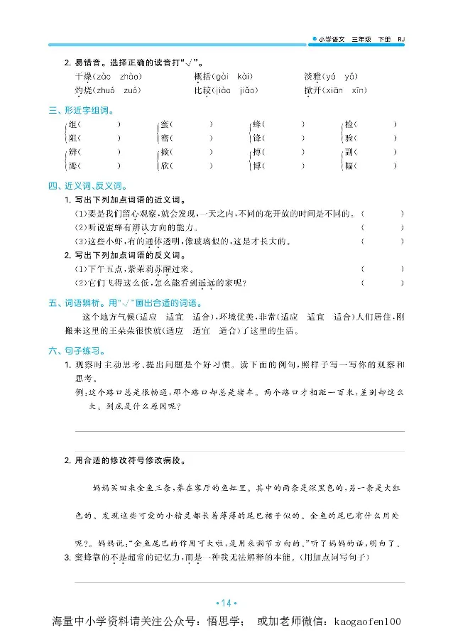 小学三年级下册-部编版语文53期末单元归类综合复习_小学1-6年级全部试卷_语文_三年级_3-8-2、小学三年级语文下册_3-8-2-1、学习资料、复习、知识点、归纳汇总_部编版