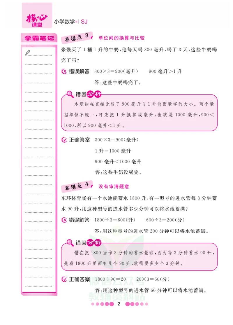 四年级上册数学苏教版易错清单_小学1-6年级全部试卷_数学_四年级_3-9-3、小学四年级数学上册_3-9-3-1、复习、知识点、归纳汇总_苏教版