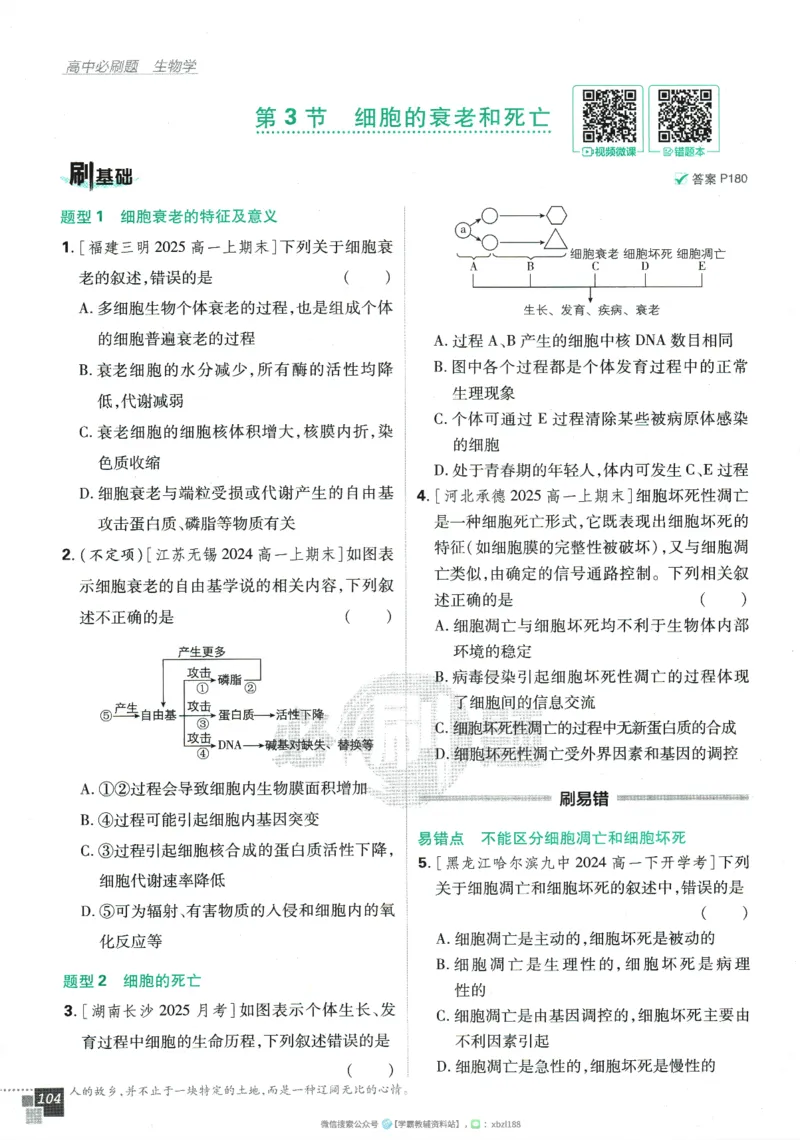 2026版《高中必刷题》生物RJ必修1_生物_2026版高中必刷题生物人教版_2026版高中必刷题生物必修1RJ