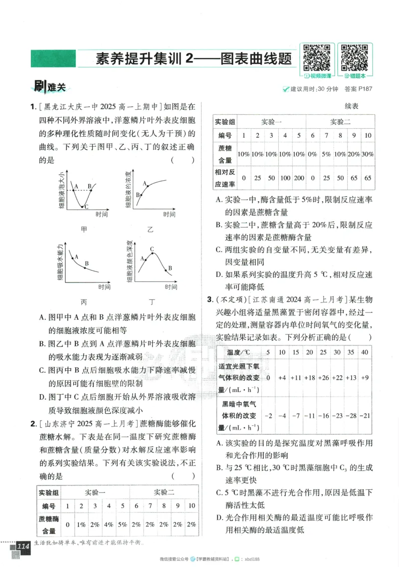 2026版《高中必刷题》生物RJ必修1_生物_2026版高中必刷题生物人教版_2026版高中必刷题生物必修1RJ