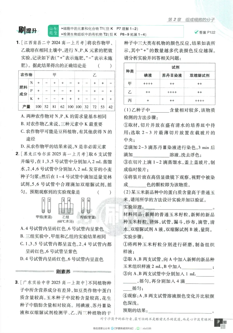 2026版《高中必刷题》生物RJ必修1_生物_2026版高中必刷题生物人教版_2026版高中必刷题生物必修1RJ