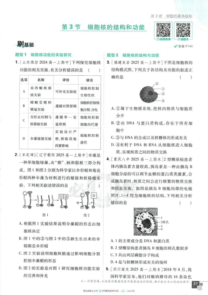2026版《高中必刷题》生物RJ必修1_生物_2026版高中必刷题生物人教版_2026版高中必刷题生物必修1RJ