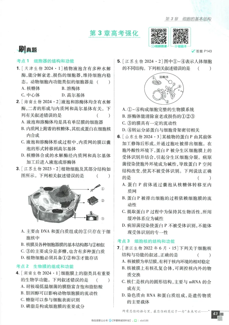 2026版《高中必刷题》生物RJ必修1_生物_2026版高中必刷题生物人教版_2026版高中必刷题生物必修1RJ