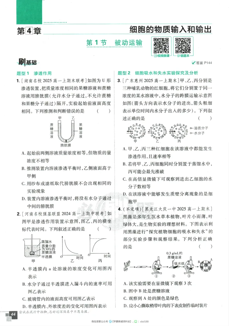 2026版《高中必刷题》生物RJ必修1_生物_2026版高中必刷题生物人教版_2026版高中必刷题生物必修1RJ