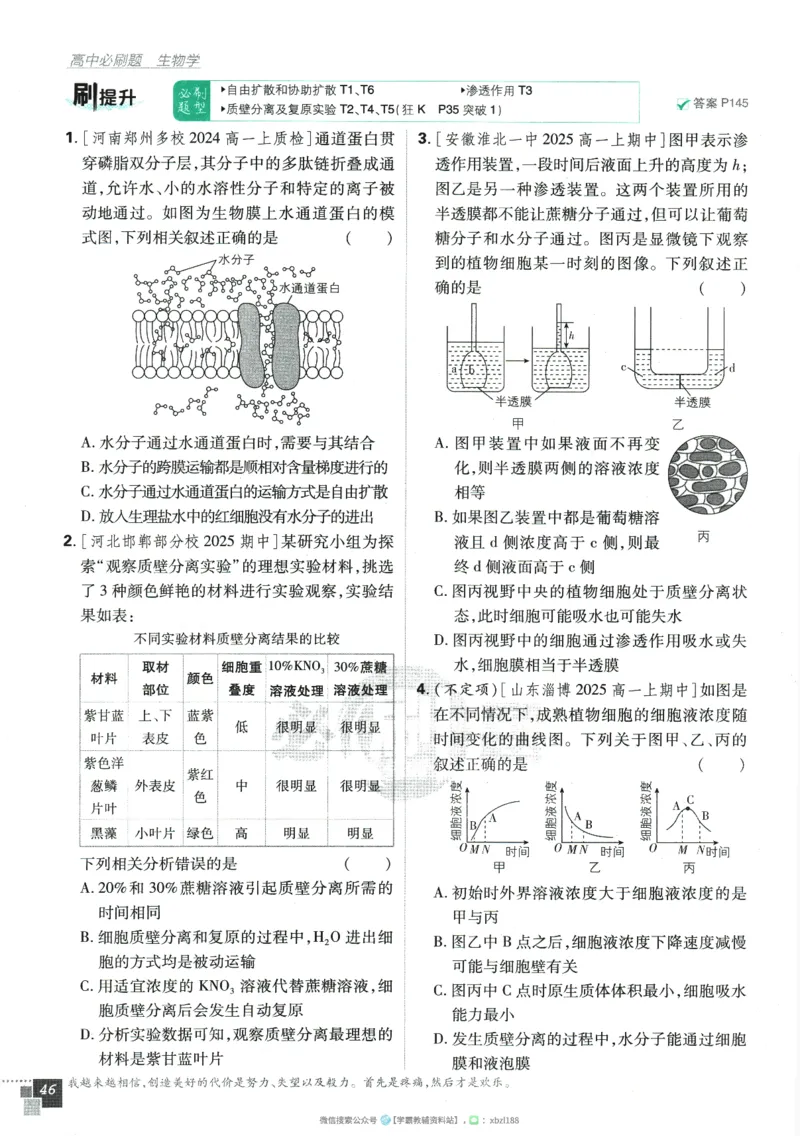 2026版《高中必刷题》生物RJ必修1_生物_2026版高中必刷题生物人教版_2026版高中必刷题生物必修1RJ